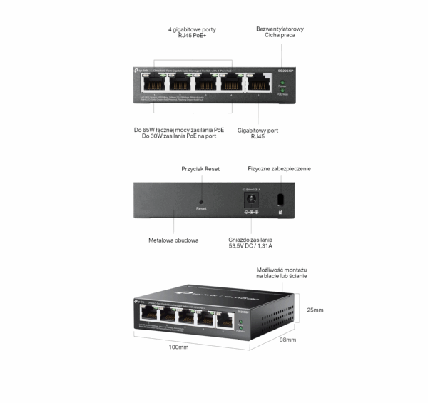 Switch TP-LINK ES205GP Omada Easy Managed - obrazek 7