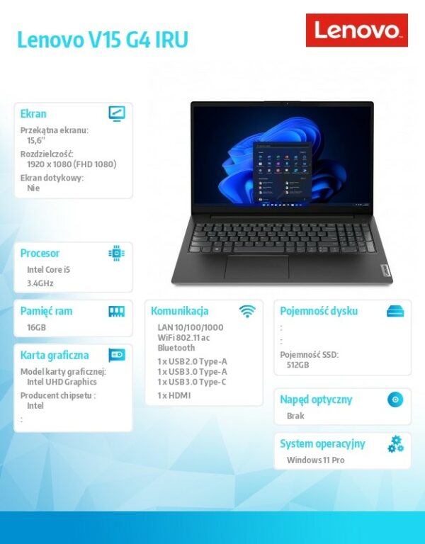 Laptop V15 G4 83A1009LPB W11Pro i5-13420H/16GB/512GB/INT/15.6 FHD/Business Black/3YRS OS - obrazek 7