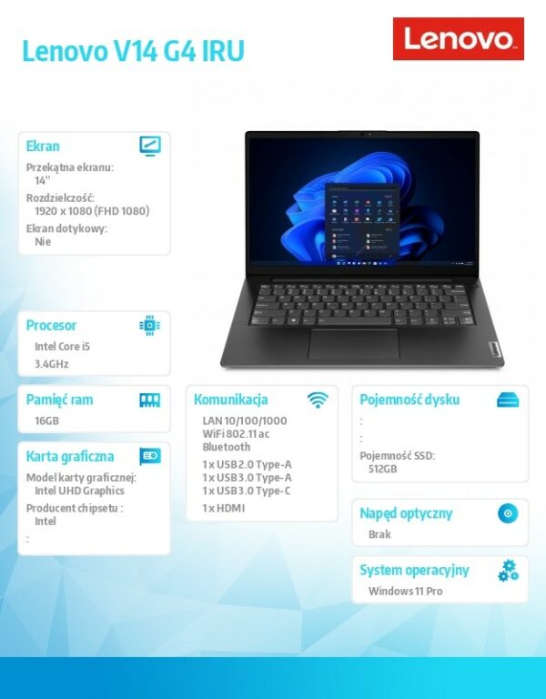 Laptop V14 G4 83A00070PB W11Pro i5-13420H/16GB/512GB/INT/14.0 FHD/Business Black/3YRS OS - obrazek 8