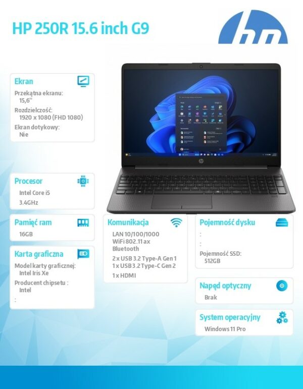 Notebook 250R G9 i5-1335U 512GB/16GB/W11Pro/15.6 cali AL0E5AT - obrazek 9