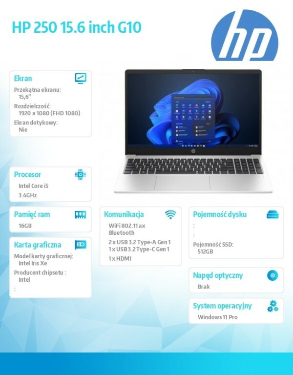 Notebook 250 G10 i5-1334U 512GB/16GB/W11Pro/15.6 cali AL0E7AT - obrazek 4