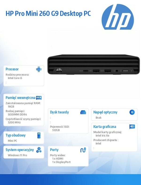 Komputer Mini Pro 260 G9 i5-1335U 512GB/16GB/W11P 998L4ET - obrazek 4