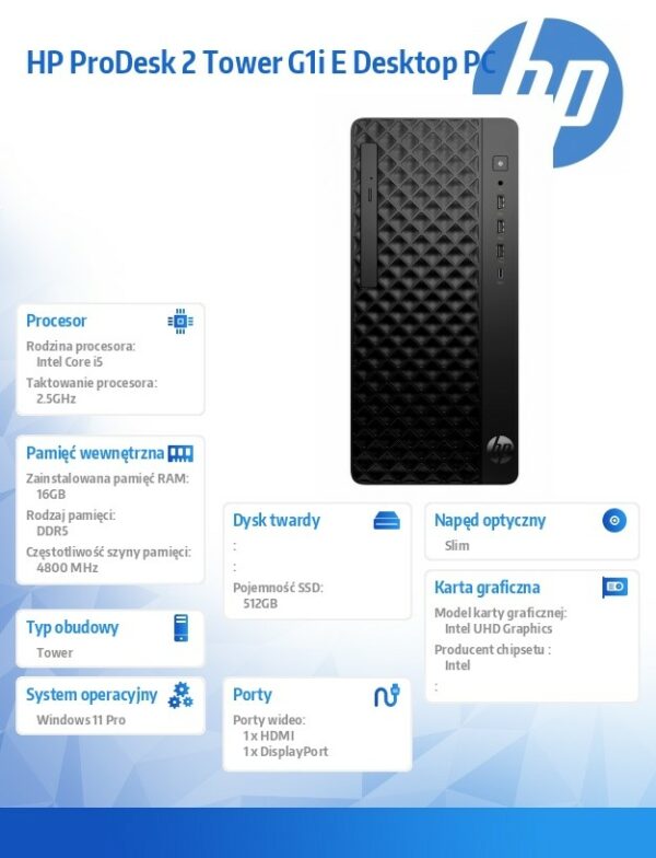 Komputer ProDesk 2 Tower G1i E i5-14400 512GB/16GB/W11P B6ZD1ET - obrazek 2