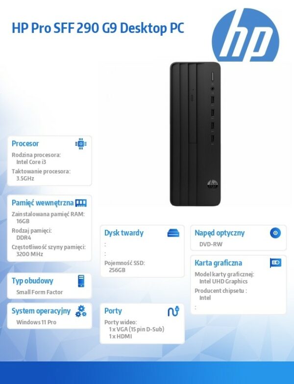Komputer Pro SFF 290 G9 i3-14100 256GB/16GB/DVD/W11P A54Y2ET - obrazek 4