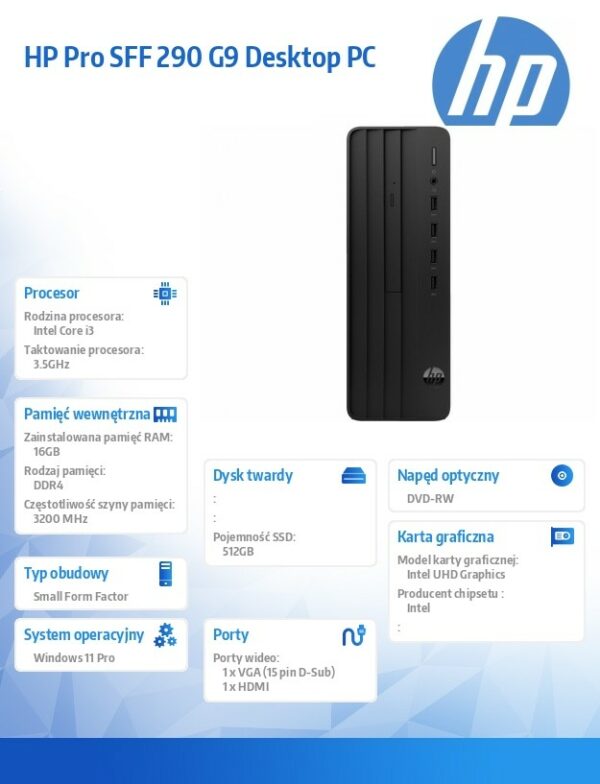 Komputer Pro SFF 290 G9 i3-14100 512GB/16GB/DVD/W11P A54YCET - obrazek 4