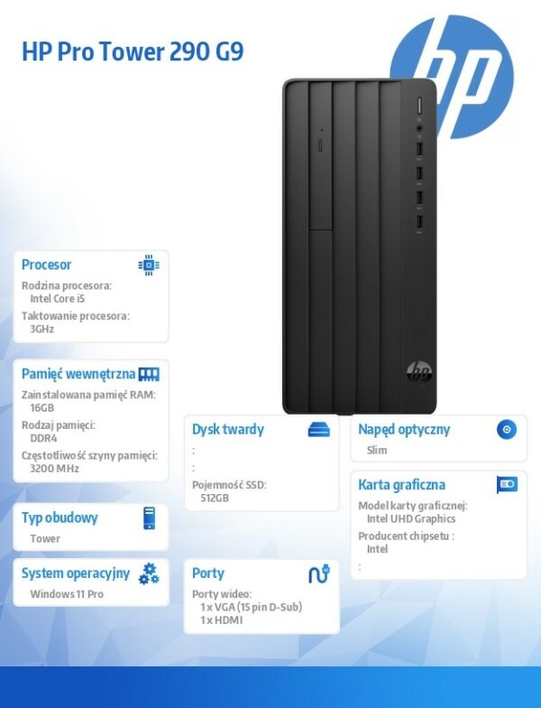 Komputer stacjonarny 290 Tower G9 i5-12500 512GB/16GB/DVDR/W11P 9H6A9ET - obrazek 4