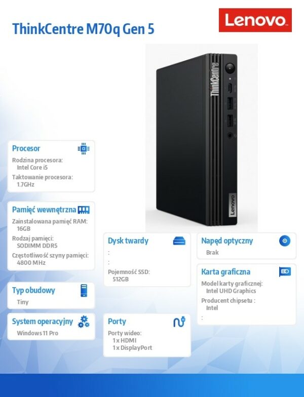 Komputer ThinkCentre M70q Tiny G5 12TD000FPB W11Pro i5-14500T/16GB/512GB/INT/vPro/1YR Premier Support + 3YRS OS - obrazek 4