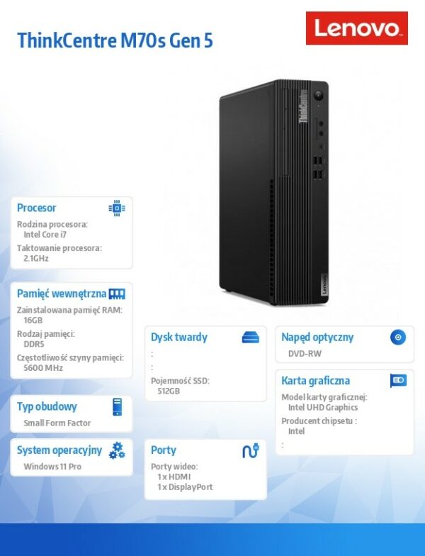 Komputer ThinkCentre M70s G5 SFF 12U8000APB W11Pro i7-14700/16GB/512GB/INT/DVD/vPro/3YRS OS - obrazek 7