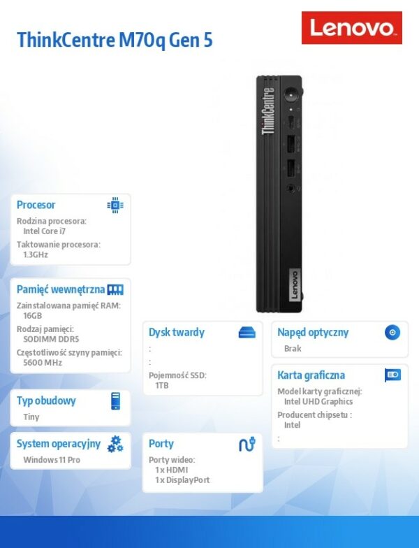 Komputer M70q Tiny G5 12TD0011PB W11Pro i7-14700T/16GB/1TB/INT/vPro/3YRS OS - obrazek 7