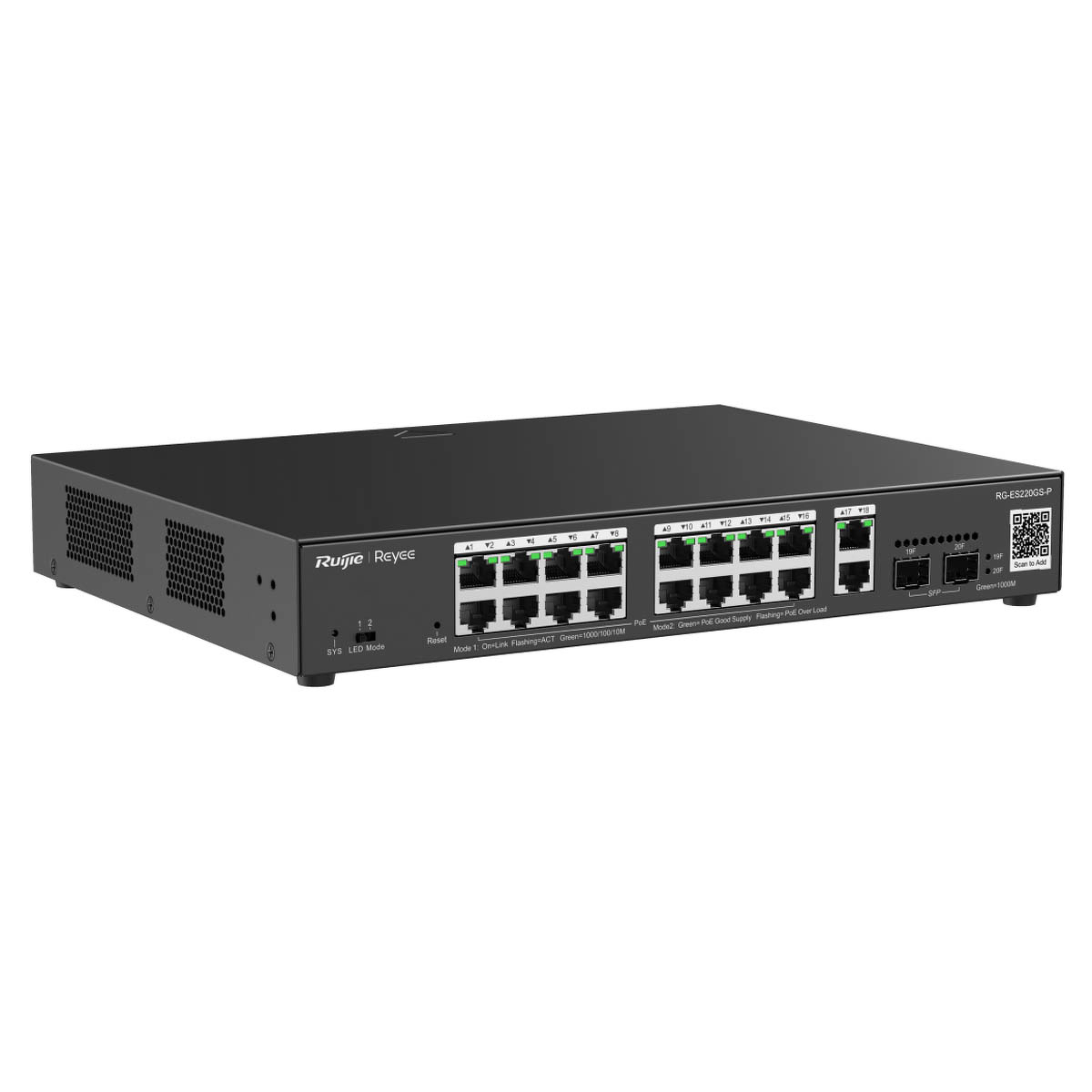 Ruijie Reyee RG-ES220GS-P | Switch Smart, 20 portów, 18xGE, 16xPoE+, 250W, 2xSFP, Cloud - obrazek 2