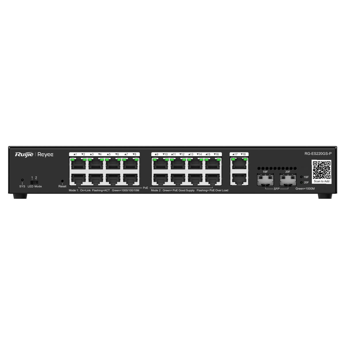 Ruijie Reyee RG-ES220GS-P | Switch Smart, 20 portów, 18xGE, 16xPoE+, 250W, 2xSFP, Cloud - obrazek 3