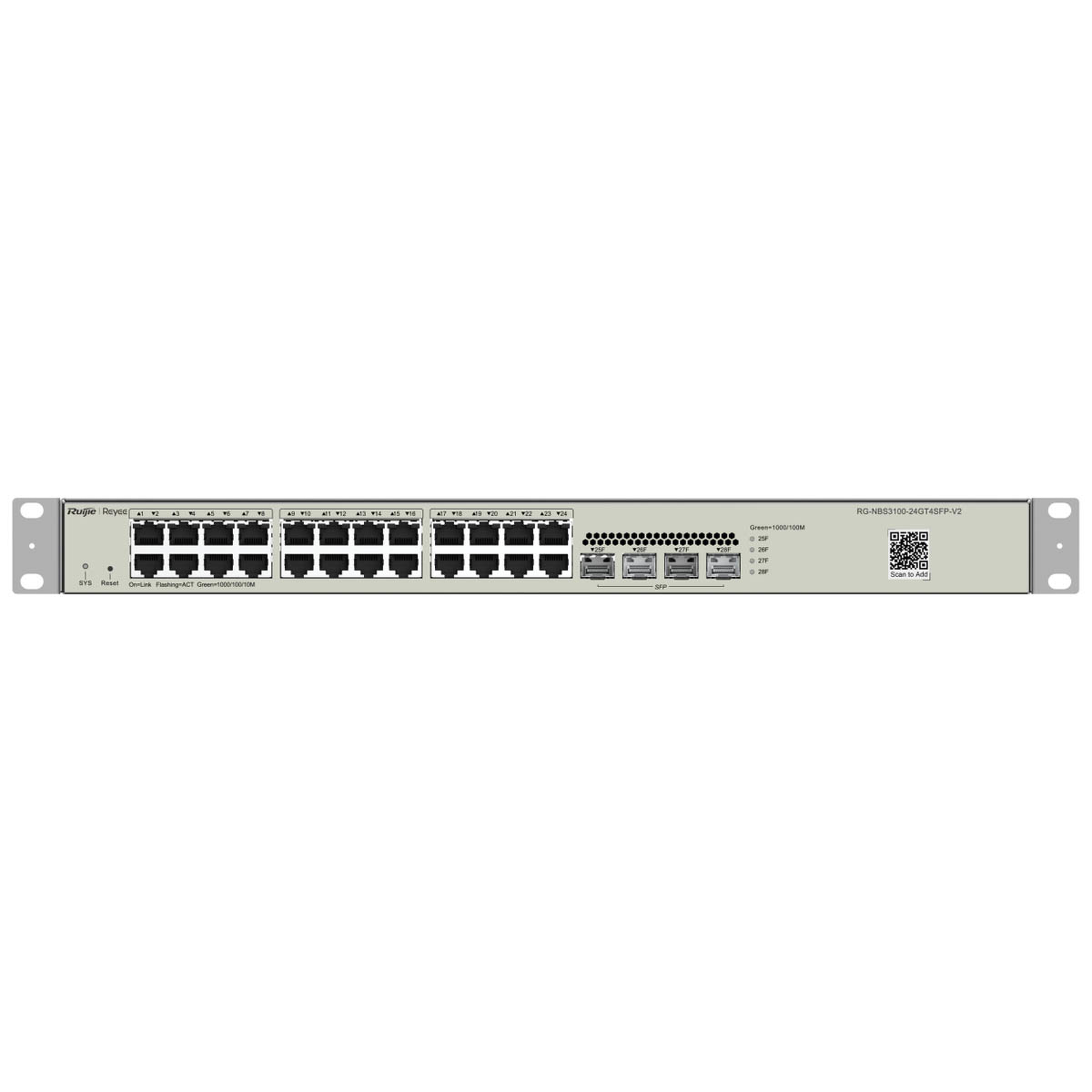 Ruijie Reyee RG-NBS3100-24GT4SFP-V2 | Switch Zarządzalny, 28 portów, 24xGE, 4xSFP, L2, Rack, Cloud - obrazek 2