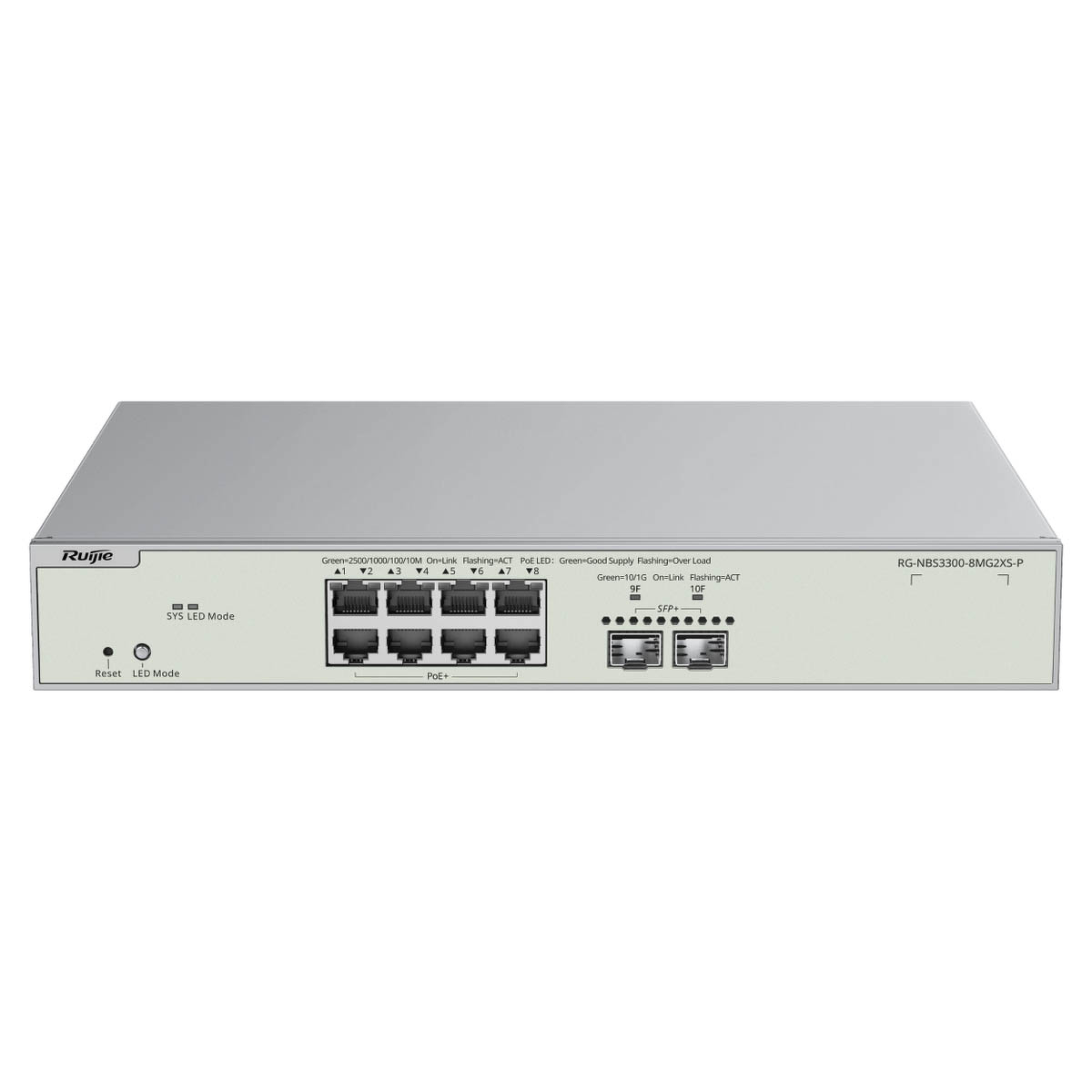 Ruijie Reyee RG-NBS3300-8MG2XS-P | Switch Zarządzalny, 10 portów, 8x2,5GE,8xPoE+, 240W, 2xSFP+, Rack, L2+, Cloud - obrazek 2