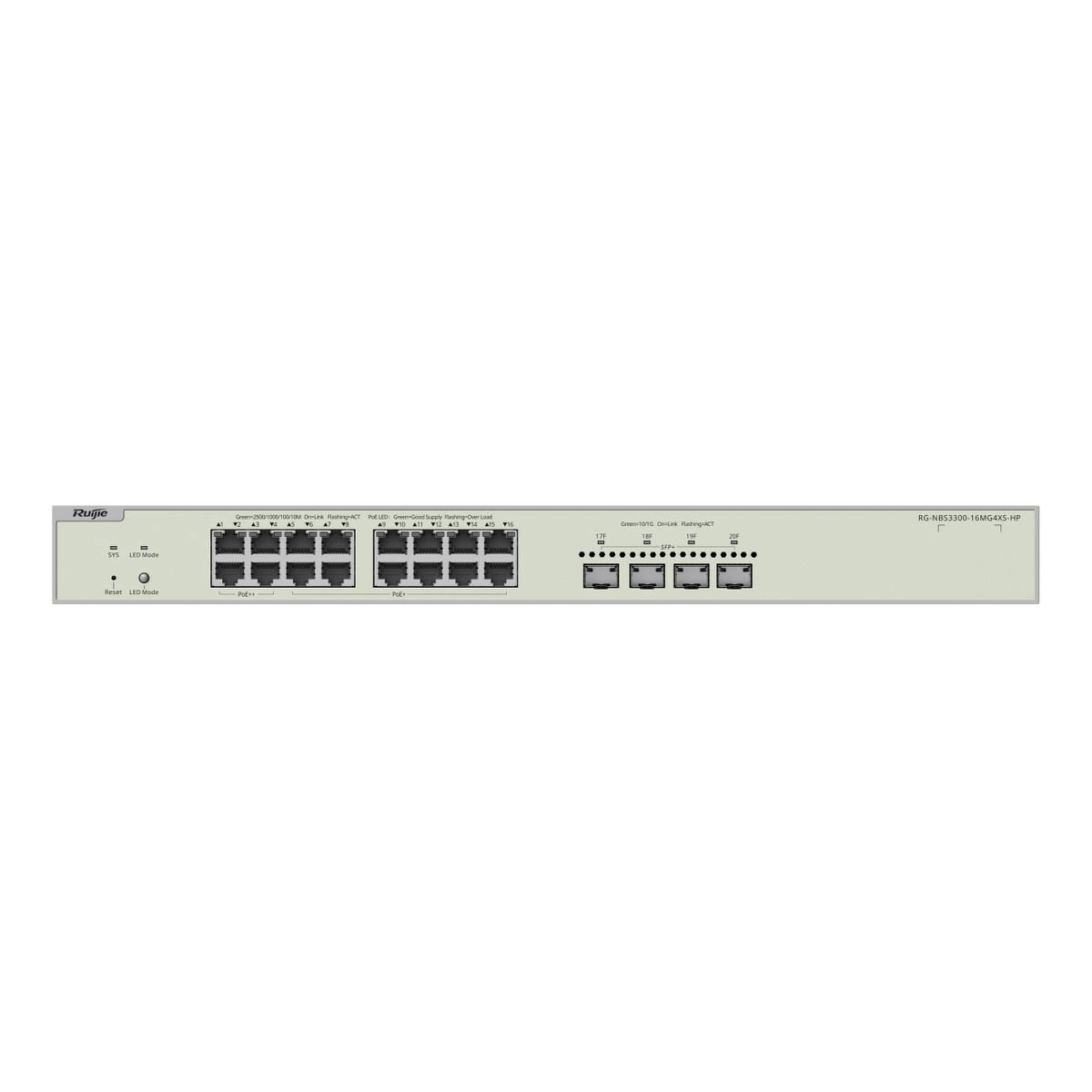 Ruijie Reyee RG-NBS3300-16MG4XS-HP | Switch Zarządzalny, 20 portów, 16x2,5GE, 4 x PoE++, 12 x PoE+, 370W, 4xSFP+, Rack, L2+, Cloud - obrazek 2