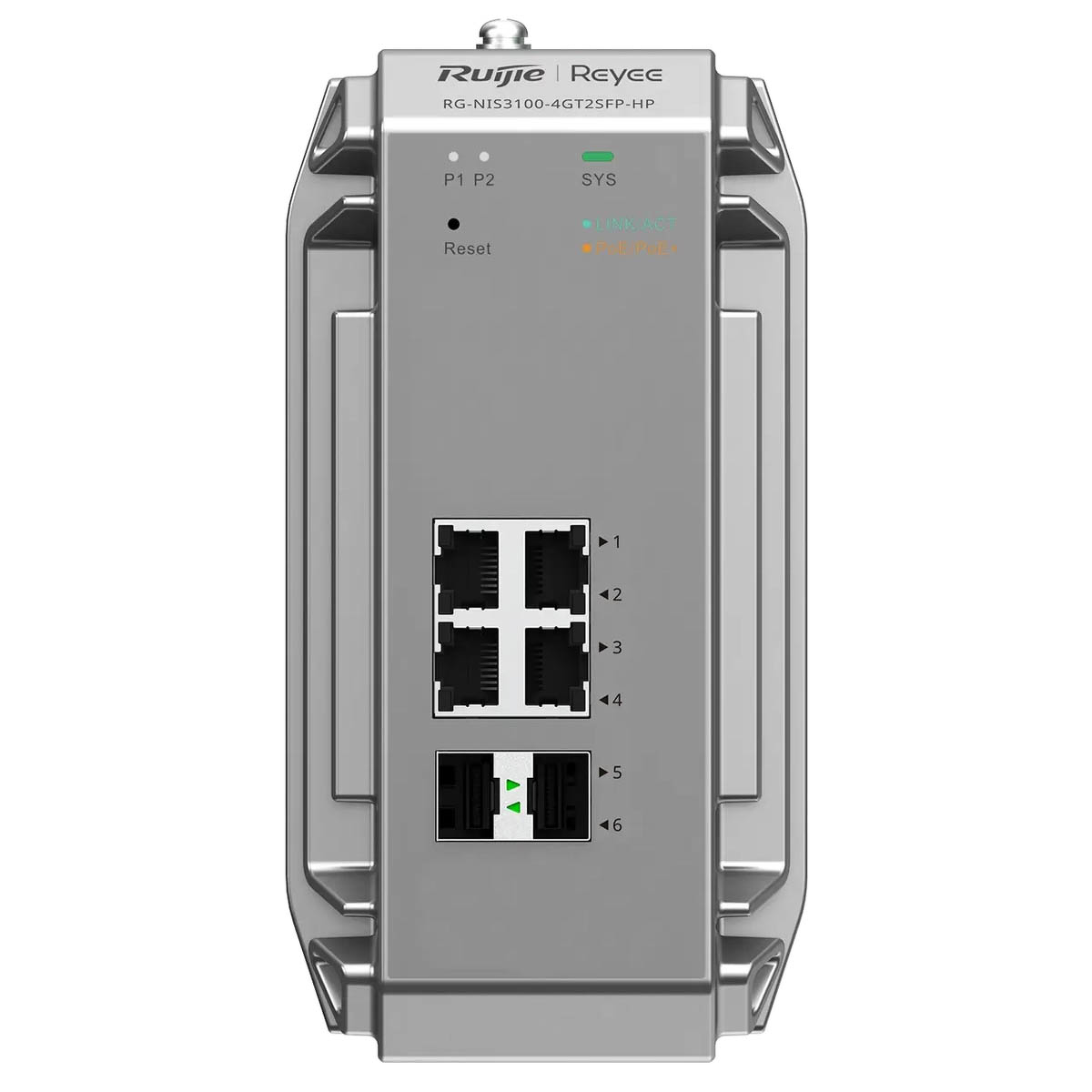 Ruijie Reyee RG-NIS3100-4GT2SFP-HP | Switch zarządzalny przemysłowy, 6 portów, 4xGE, 4xPoE, 120W, 2xSFP, L2, Cloud - obrazek 2