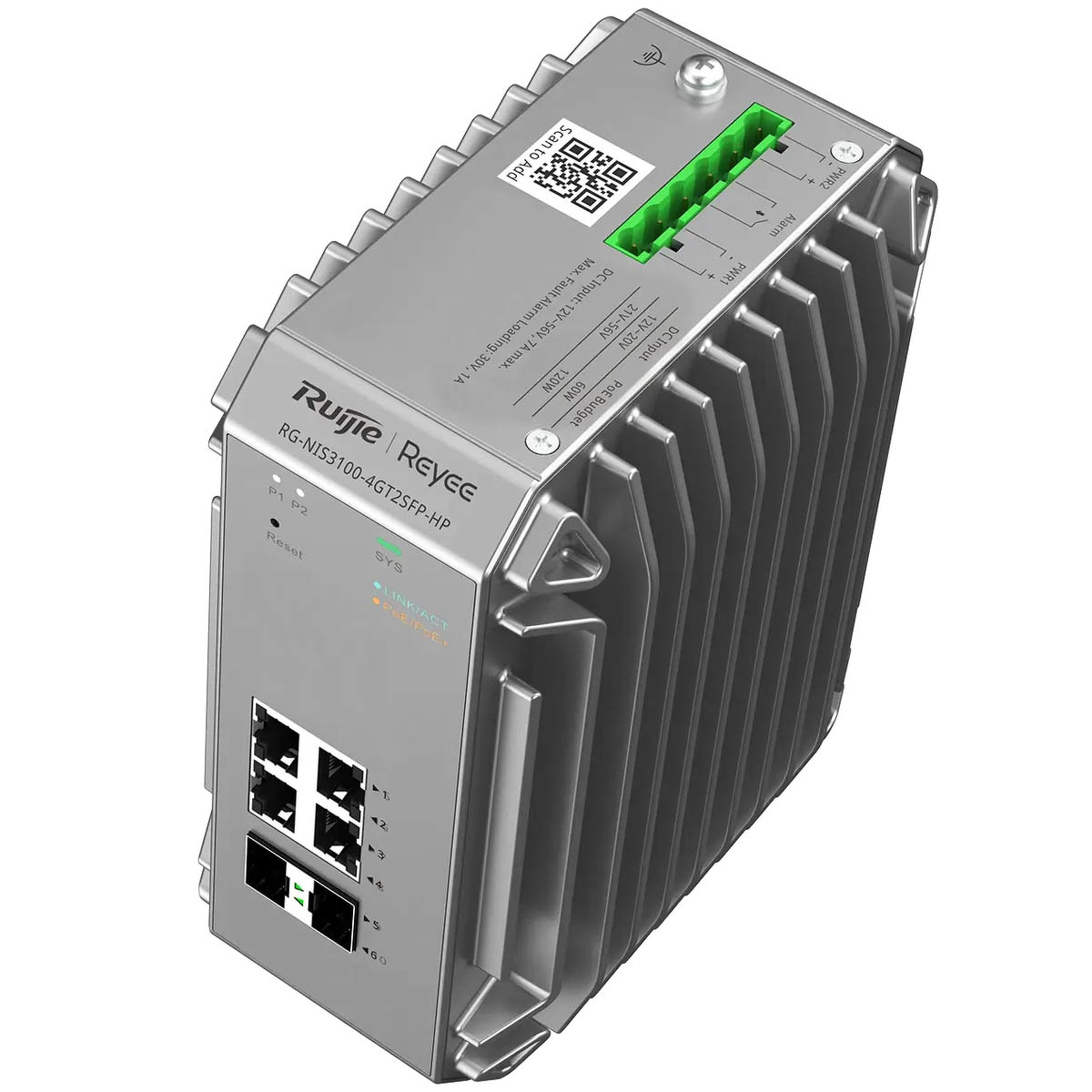 Ruijie Reyee RG-NIS3100-4GT2SFP-HP | Switch zarządzalny przemysłowy, 6 portów, 4xGE, 4xPoE, 120W, 2xSFP, L2, Cloud - obrazek 3