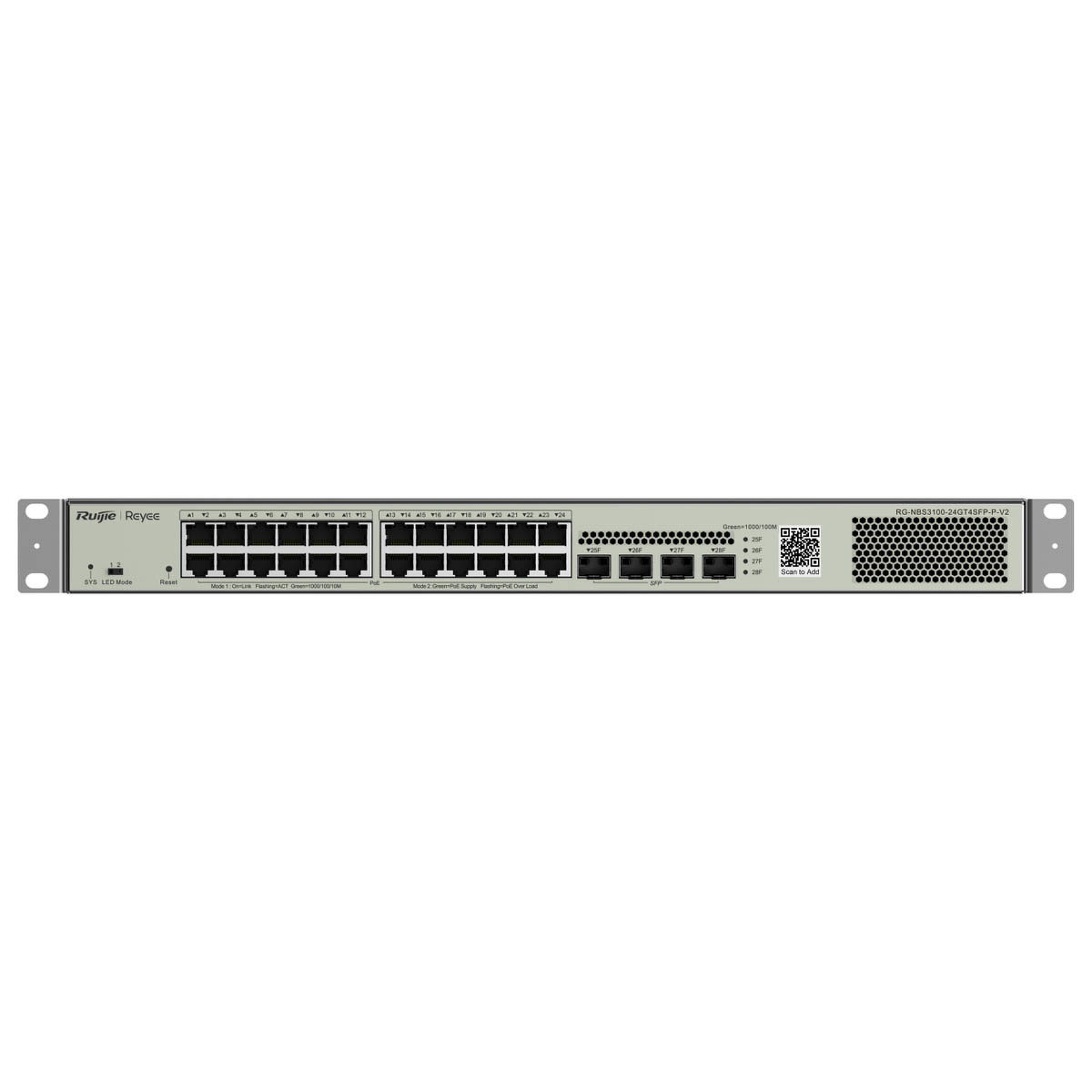 Ruijie Reyee RG-NBS3100-24GT4SFP-P-V2 | Switch Zarządzalny, 28 portów, 24xGE, 24xPoE, 370W, 4xSFP, L2, Rack, Cloud - obrazek 4