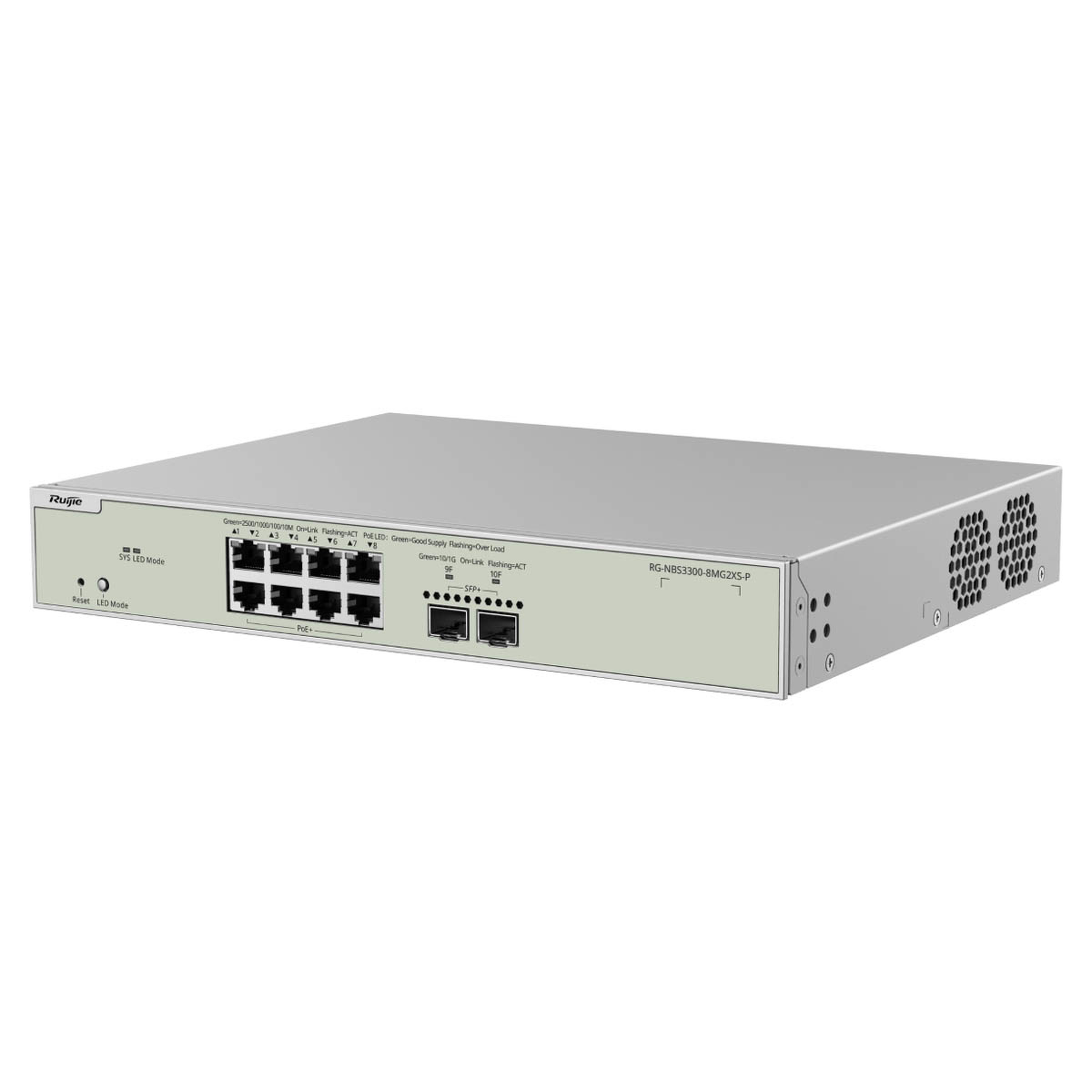 Ruijie Reyee RG-NBS3300-8MG2XS-P | Switch Zarządzalny, 10 portów, 8x2,5GE,8xPoE+, 240W, 2xSFP+, Rack, L2+, Cloud - obrazek 3